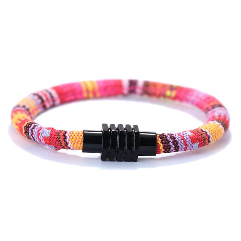 Boho Ethnic Handmade Fabric Bracelet 6mm Width Men Women Tibet Magnetic Braclet For Lover Best Friend Matching Jewelry Homme