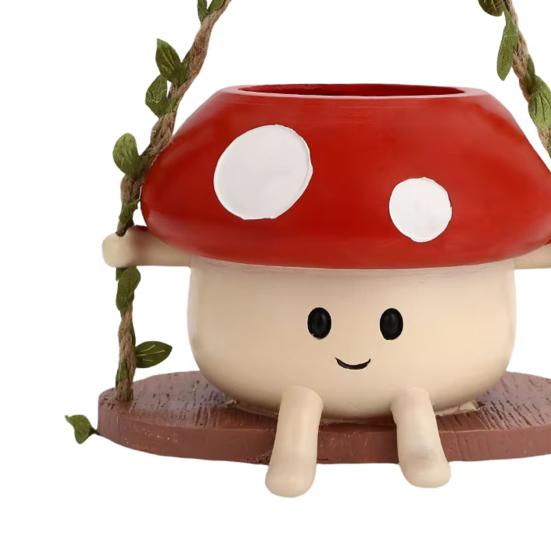 Hanging Planter Pot Indoor Outdoor Decorative Swing Flowerpot Cute Cartoon Mushroom Shaped Vase Ornament