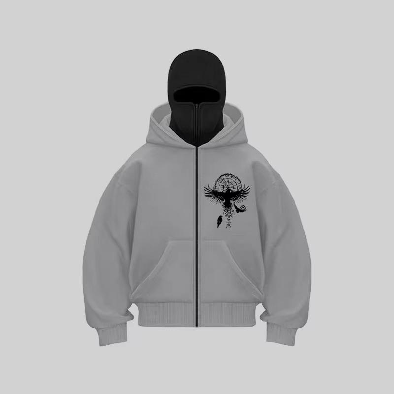 Herren-Sturmhaube mit Reißverschluss, Winter-Sweatshirt mit Kapuze, Gesichtsmaske, Reißverschluss-Design, Sportjacke, Outdoor-Aktivitäten