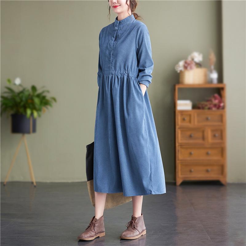 Long sleeve plus size Corduroy vintage new in dresses for women casual loose spring autumn dress