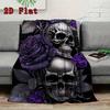 Purple skull and roses 2D Flat Pattern Flannel Blanket High quality All Seasons Warmth and Comfort Perfect for Christmas Gifts.SMT0917587