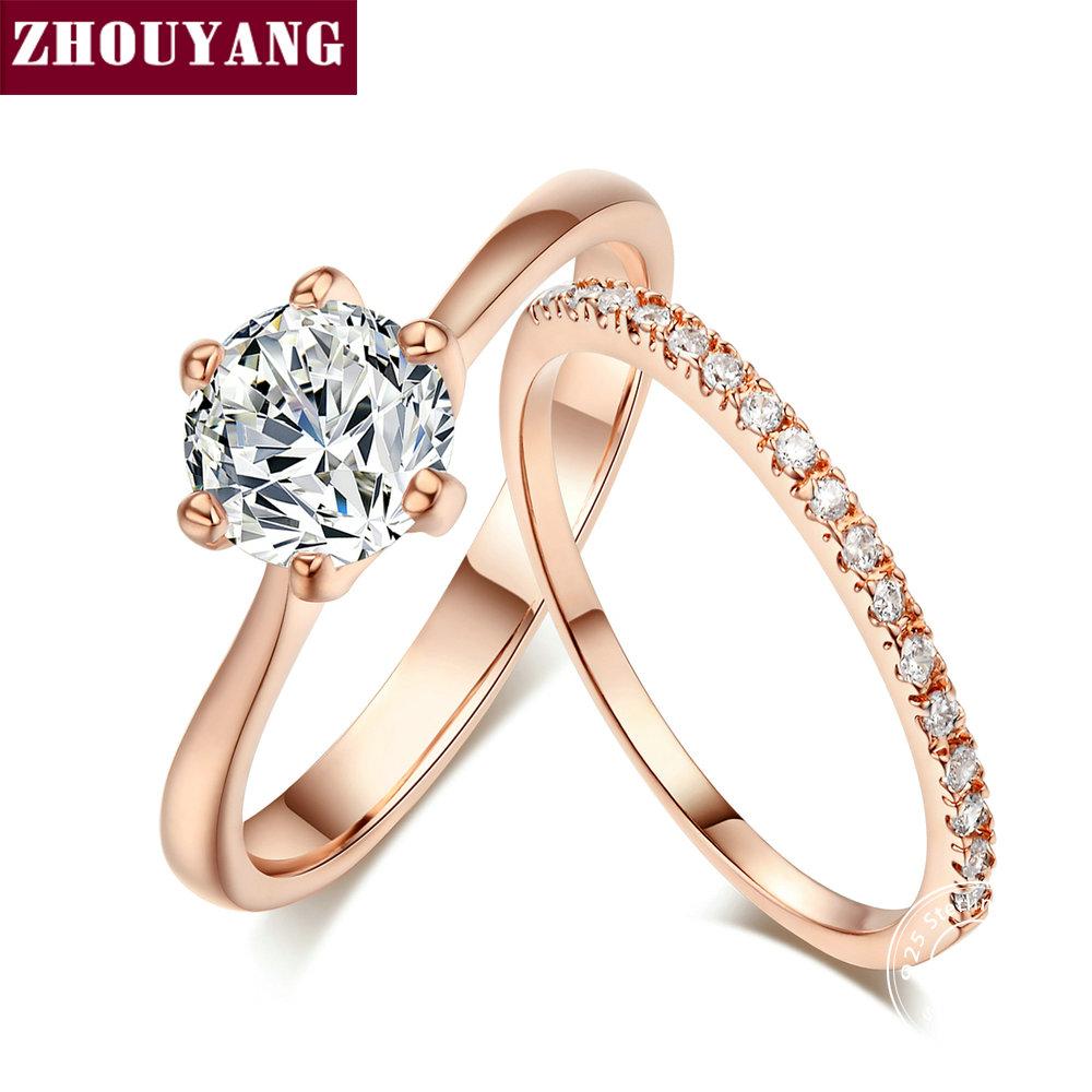 

ZHOUYANG Wedding Ring Set For Women Forever Classic Style Multicolor Optional AAA+CZ Rose Gold Color 2 PCS Fashion Jewelry SR013 5.5