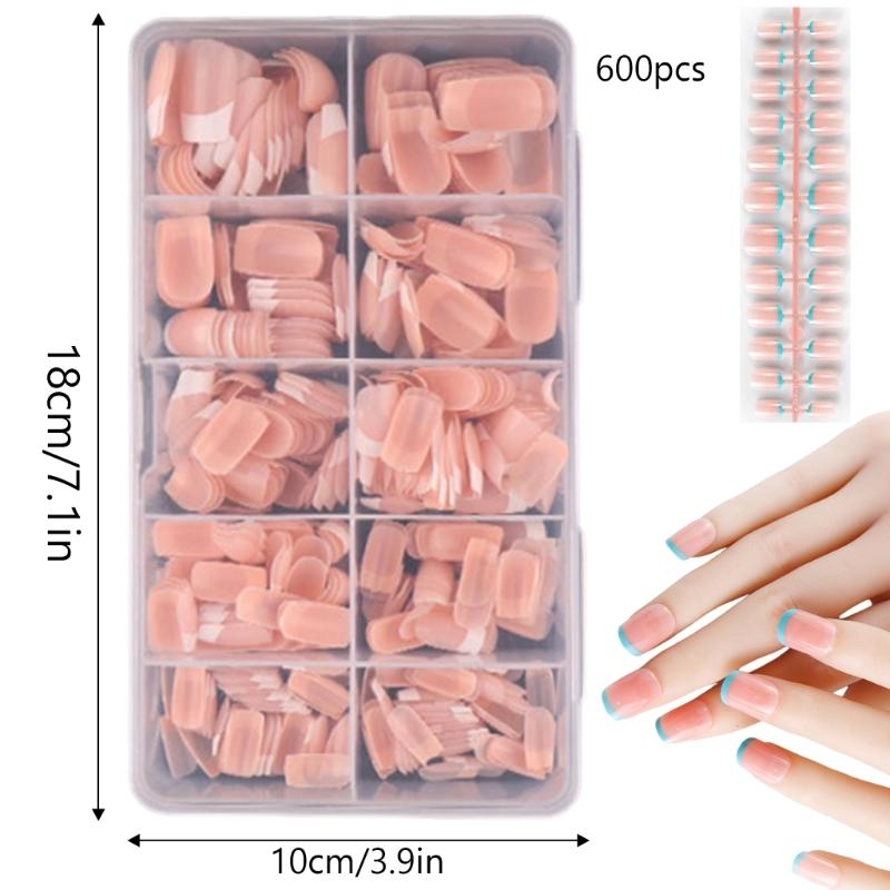 600x/Box French Tip False Nails Press On Nail Almond False Nails Full Cover Stick On Nail  Ballerinas Artificial Nails