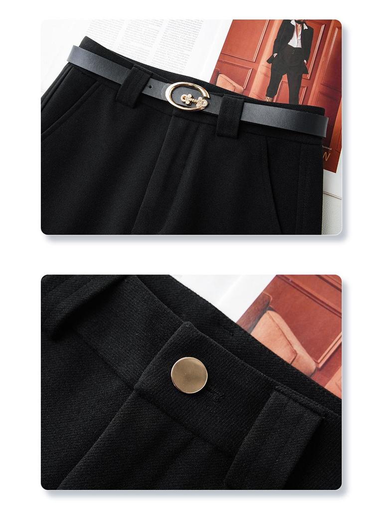 Women's 2024 Khaki Wool Blend Loose Fit Slimming Wide Leg Pants for Autumn and Winter