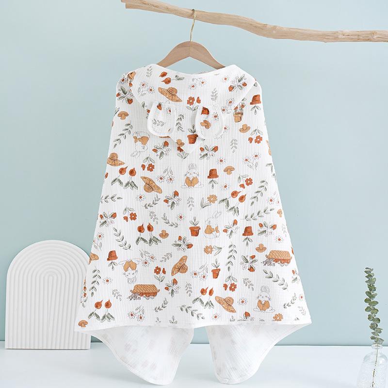 Children's Hooded Cotton Gauze Cape Bath Towel Infant Cartoon Cape Baby Cape Can Wear Bath Towel