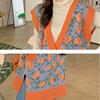 Floral Sweater Vest Women Autumn Winter Fashion Knitted Vest Sleeve Jackets  V Neck Woman Pullover Jumper Girl Sweater Retro English Wind