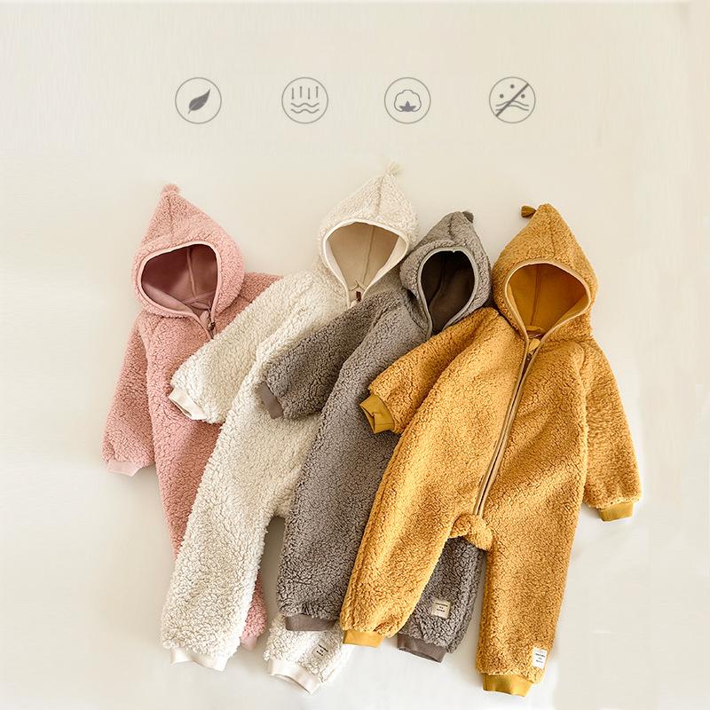Baby Kleinkind Fleece Overall, Herbst Winter Baby Kapuzen Warm Reißverschluss Strampler Outfit für Jungen Mädchen