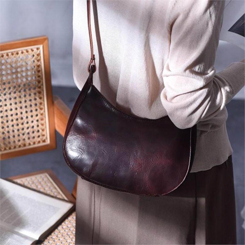 Johnature Vintage ručně vyráběná taška na sedlo z pravé kůže Módní taška do podpaží Univerzální dámské kabelky přes rameno a crossbody