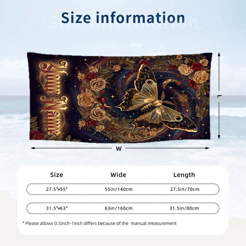 Butterfly Theme Beach Towel Personalized Custom Name & Text Soft Quick Dry Beach Towel for Swimming Travel