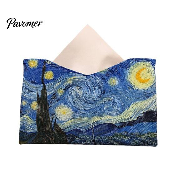 Decorative Paper Dispenser Leather Tissue Box Cover, Foldable Desktop Organizer, Oil Painting Style Napkin Holder Case, Space Saving Organizer Facial