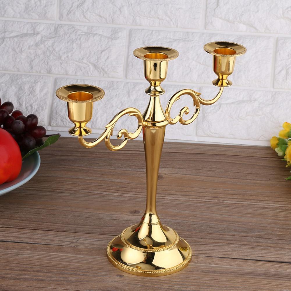 Polished Finish Metal Candle Holder 3 Arm Candlestick Holder Candle Candelabra Home Decor