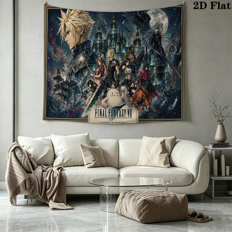 ffvii Game Wall Tapestry Aesthetic Wall Hanging Printed Fabric Blanket Decorative Tapestries for Bedroom Living Room Home Decor