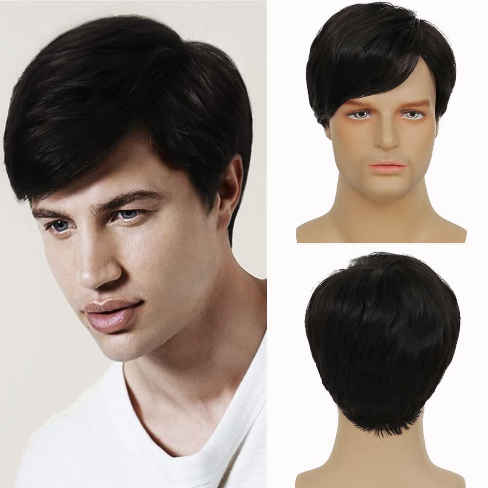 

Men s Short Straight Synthetic Wig - Multi-Color Natural Side-Part, Durable Breathable Adjustable Cap for Daily, Casual & Party Wear, Ready Stock 8inch