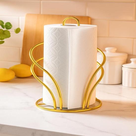 Goldfarbener Metall-Küchenpapierrollenhalter Ständer für Arbeitsplatte, Esstisch Badezimmer Premium Moderner Serviettenhalter für Wohnkultur