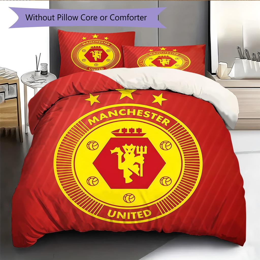 Man Utd Bedding Quilt Set Quilt Cover Pillowcase Home Decoration Birthday Gift (1 * Duvet Cover + 2 * Pillowcase, Without Core)