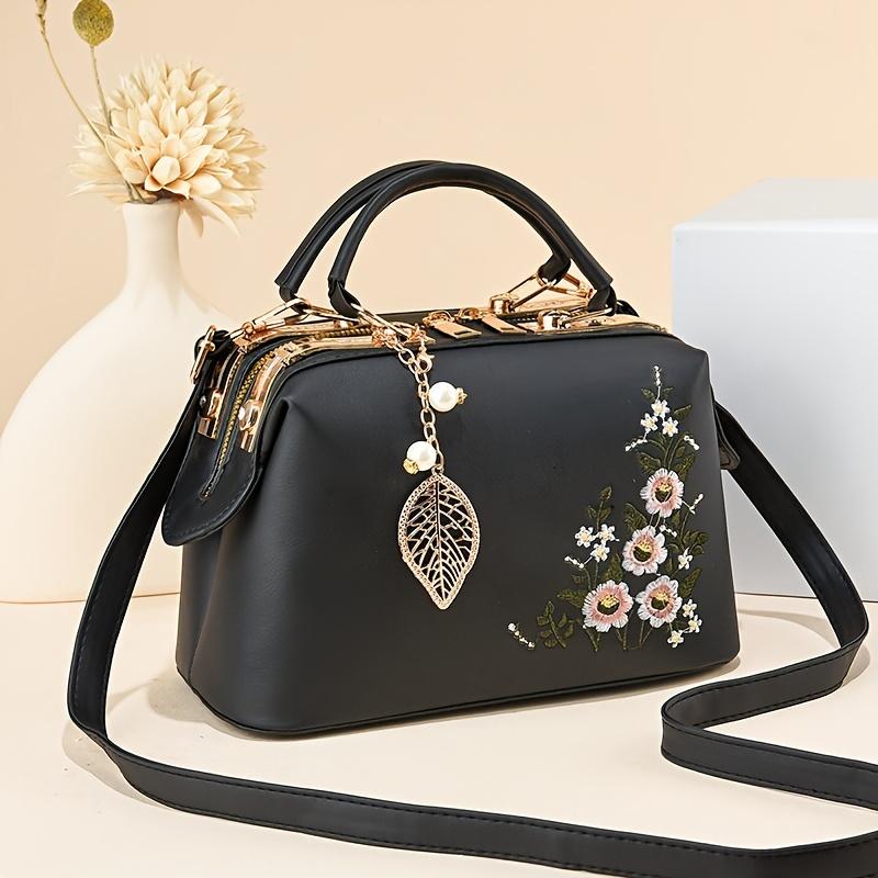 Small Elegant Floral Handbag Fashion Elegant Floral Embroidered Handbag For Women Shoulder Crossbody Bag Polyester Lined With Zipper Closure