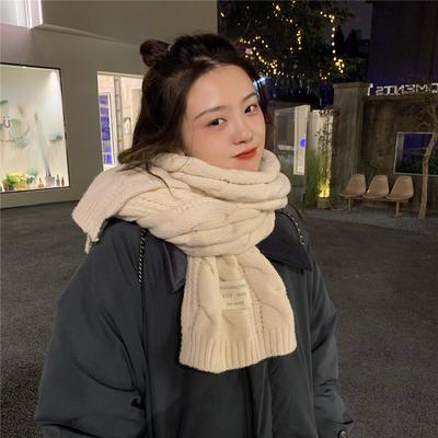 Korean Style Scarf for Men and Women In Autumn and Winter Long Solid Color Cloth Label Knitted Wool Student Warm Scarf Trendy