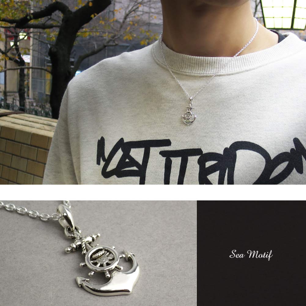 Gin No Anchor Silver Necklace Silver 925 Silver Hawaiian Jewelry Wheel Anchor Anchor Steering Wheel Rudder [Shinjuku Kura] (with Chain) Men's