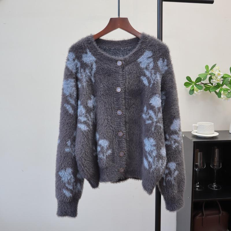 

Серый вязаный кардиган из искусственного норкового бархата с цветочным узором, новый осенне-зимний, свободный, мягкий, восковой, высококачественный свитер-жакет для женщин one size fits all серый