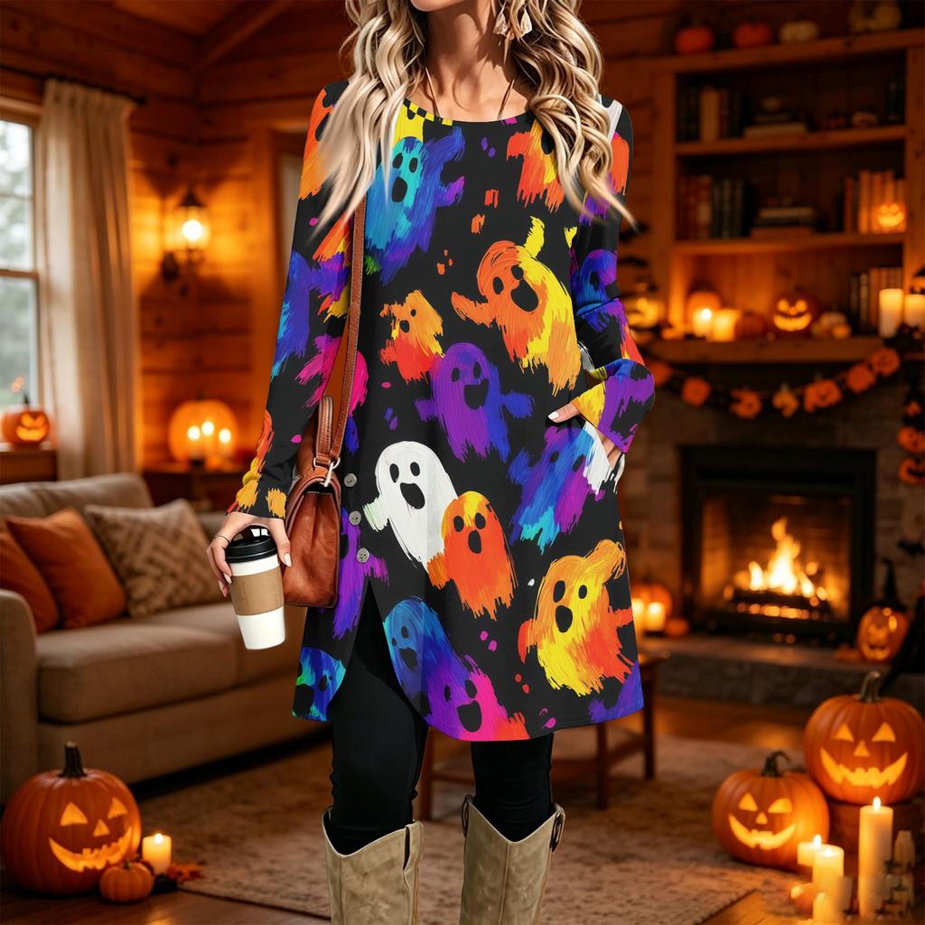 Women's Fashion Casual Printed Long Sleeve Round Neck Dress