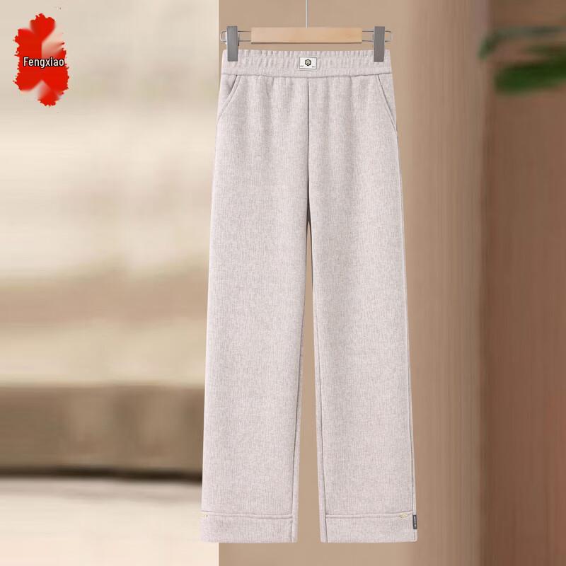 Women s Autumn/Winter Fleece-Lined Elastic Waist Wide-Leg Pants 3XL