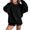 Women S Solid Color Crew Neck Long Sleeve Loose Fit Sweatshirt