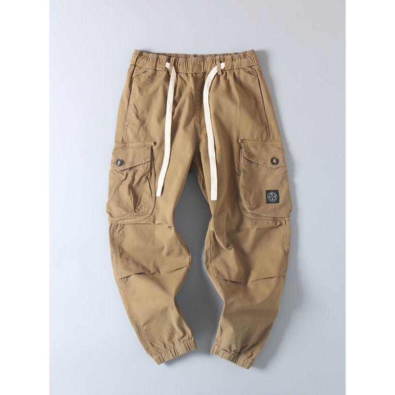 Export Fashion Cattle Goods Pure Cotton Washed Stretch Cargo Pants Men's Spring & Fall Retro Handsome Multi-Pocket Ankle Banded Slacks