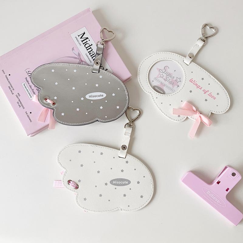 Creativity Wing Pu Leather Badge Card Holder Round Badge Protective Cover Display Pendant Mini Pain Bag Ornament Card Holder