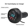 Autoladegerät 3in1 12/24V Voltmeter Thermometer USB-Ladegerät Schalter Auto LED Digitaler Monitor Display Strommesser Spannungsdetektor