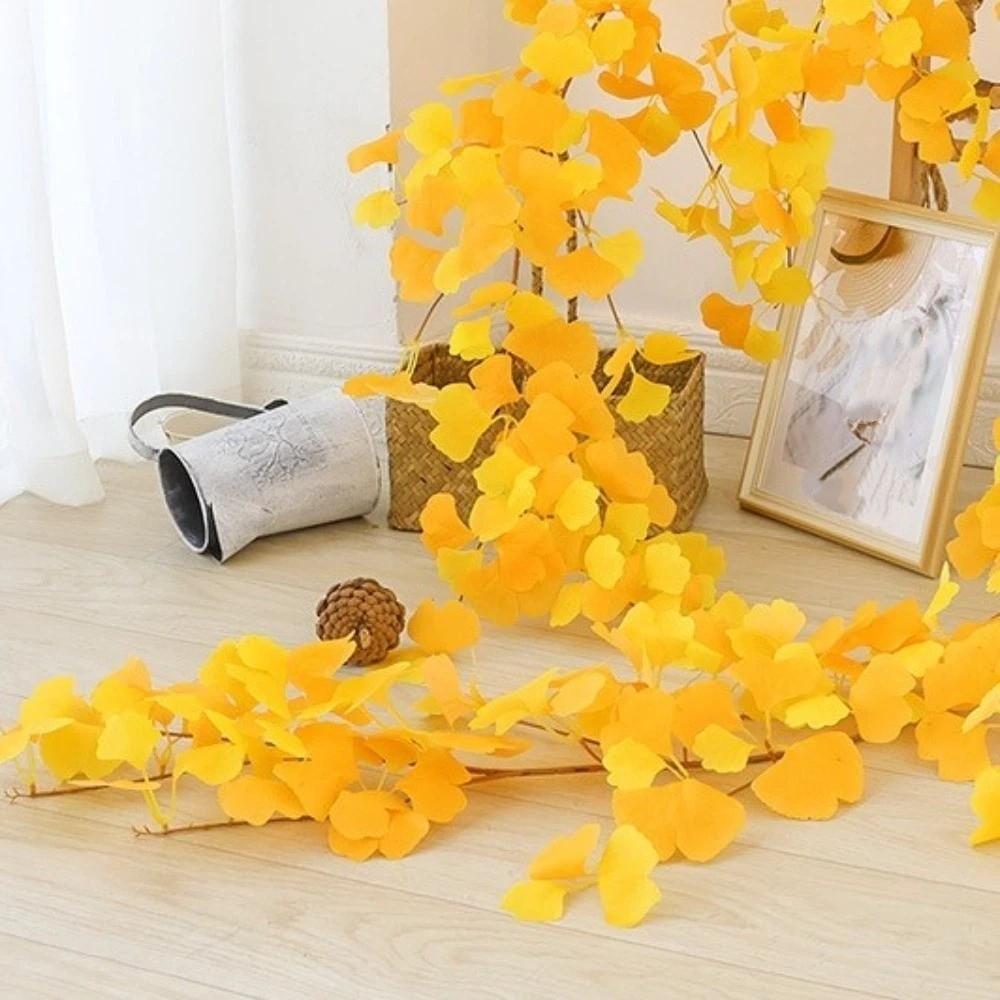 Handmade Artificial Ginkgo Leaves Vine Waterproof Lifelike Simulation Plant Vine Realistic Autumn Ginkgo Leaves