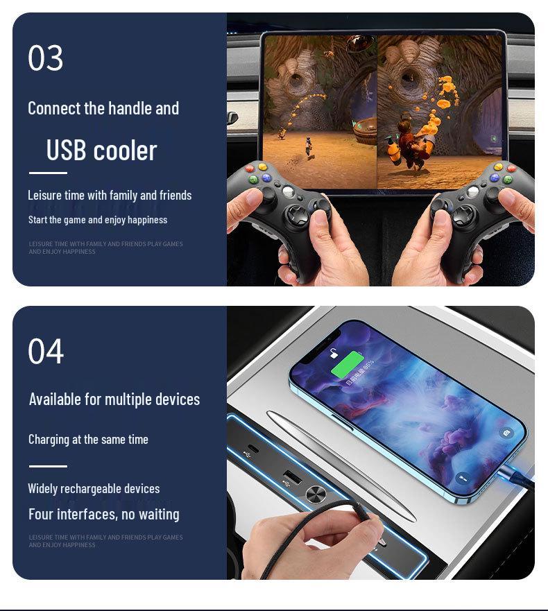 Tesla Model 3/Y USB Hub: Multi-Port Docking Station with PD Fast Charging for Center Console