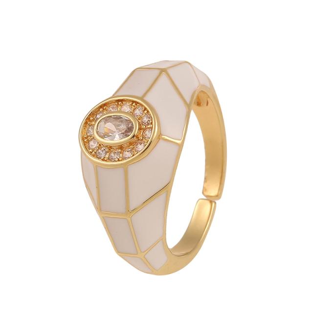 Fashion Trend Color Enamel Stitching Open Ring Dainty All -Match Contrast Finger Ring For Women Girls Geometric Jewelry Gifts