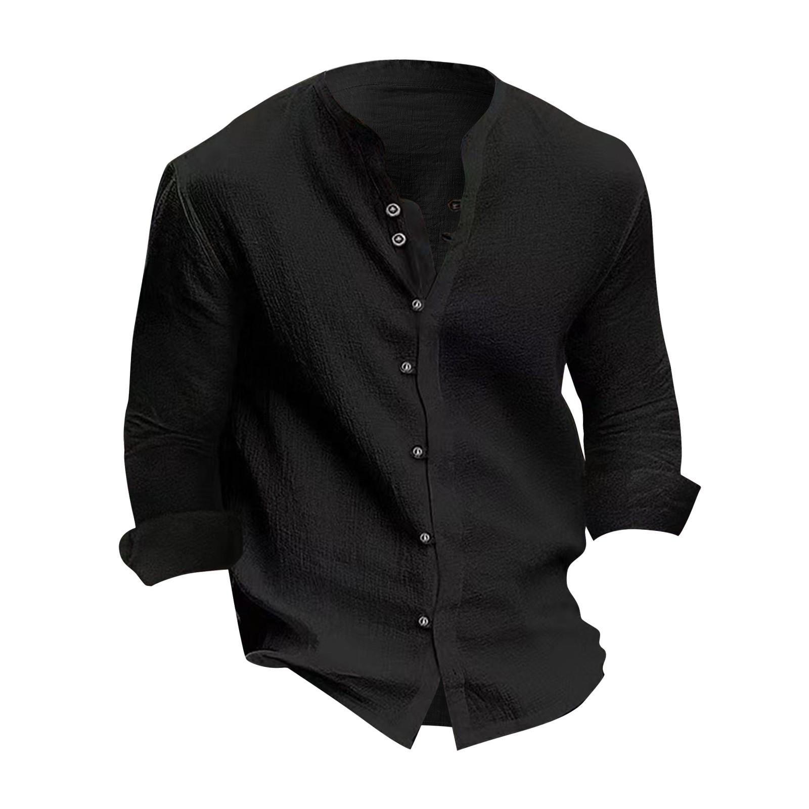 Осенне-зимняя мужская хлопково-льняная рубашка в стиле ретро с длинными рукавами — фото 5