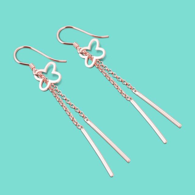 

Серьги из стерлингового серебра 925 пробы, женские серьги с кисточками в виде клевера, дизайн, однотонные серебряные серьги, розовое золото, украшения для тела розового золота