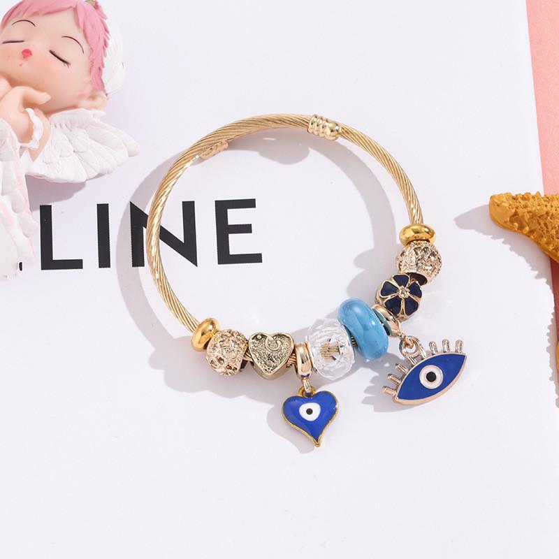 Stainless Steel Jewelry Womens Geometric Heart Eye Charm Bracelet With Crystal Open Cuff For Gift Giving