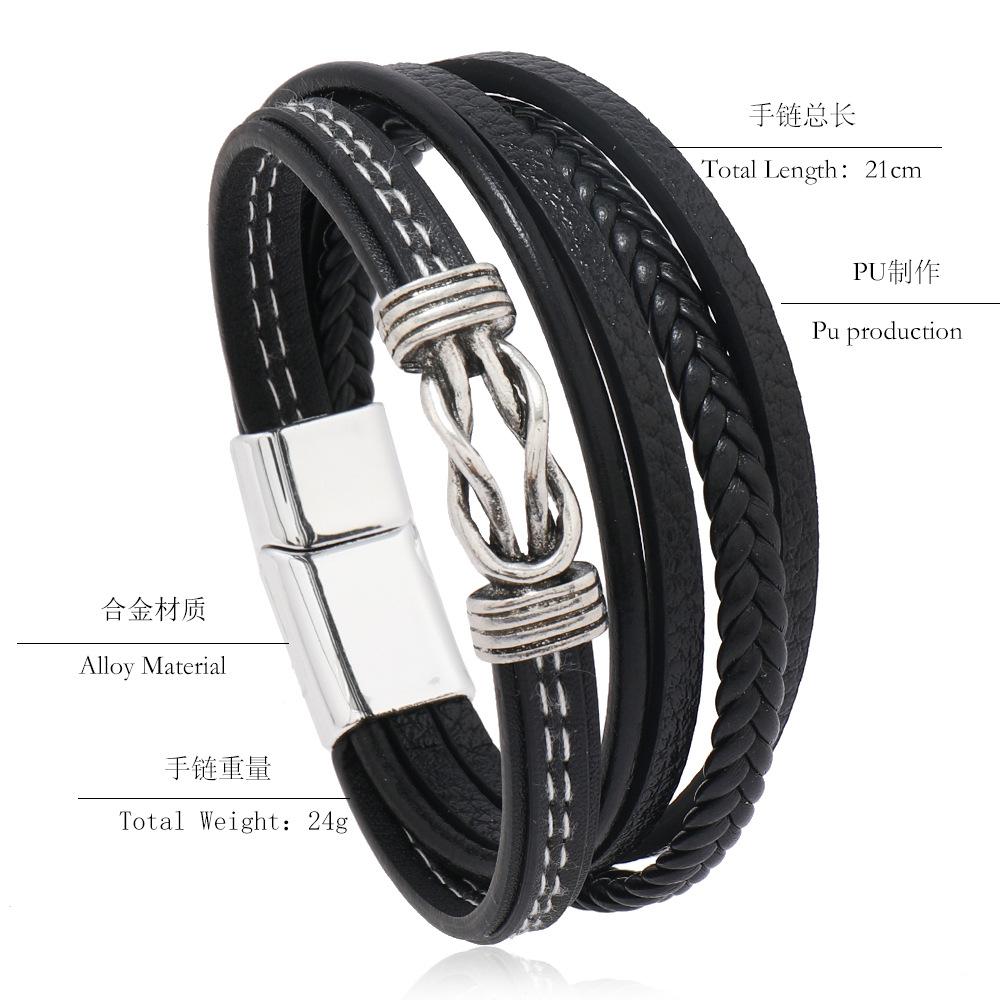 Multi Layer Braided Magnetic Clasp Leather Bracelet For Men Punk Cuff