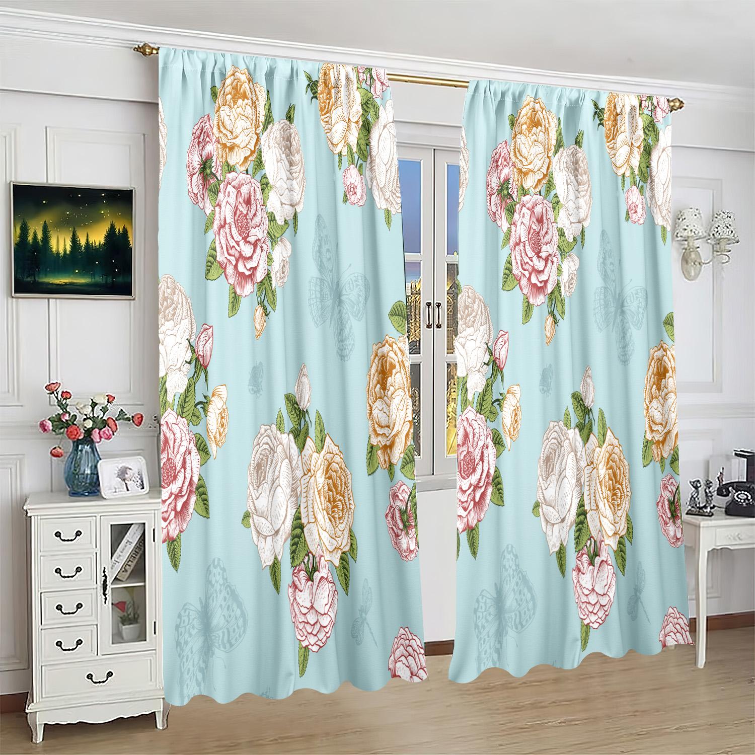 

2 шт. - цветы - напечатанная занавеска - материал полиэстер - для спальни гостиной кабинета занавеска, препятствующая приватности 30inchx65inchx2Pcs