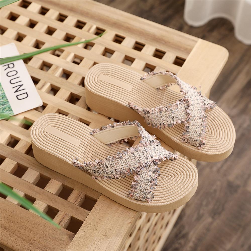 South East Asia style women's slippers summer new cross-drag women wear thick-soled slope heel beach shoes small fragrant women's drag