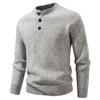 Autumn Winter Men Henley Collar Knit Sweater Solid Color Long Sleeve Knitted Pullovers Fashion Casual Loose Mens Knitwear Tops