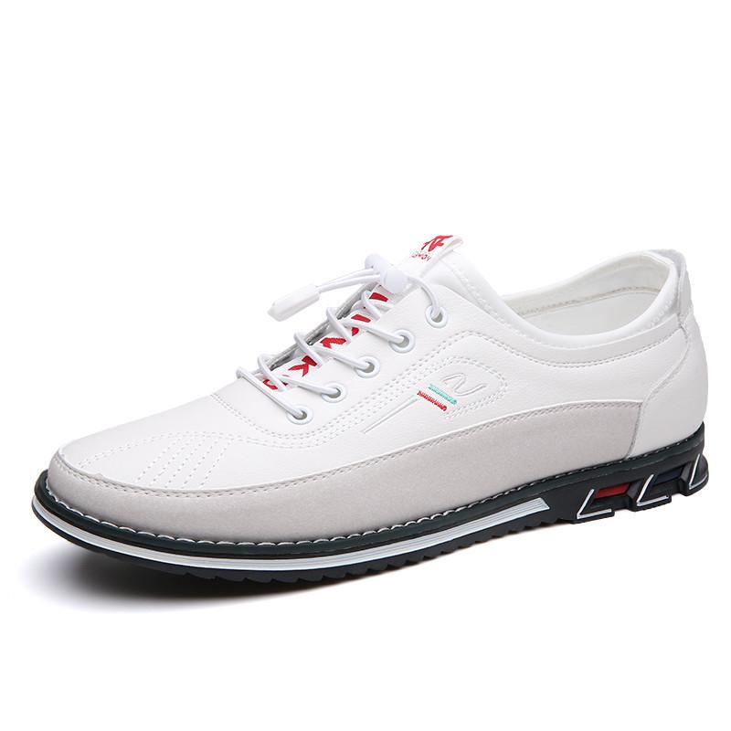Fashion Men Sneaker Retro Leather Casual Shoes Adjustable Elastic Band Slip on Shoes Soft-sole Driving Shoe Men Shoes Big Size53
