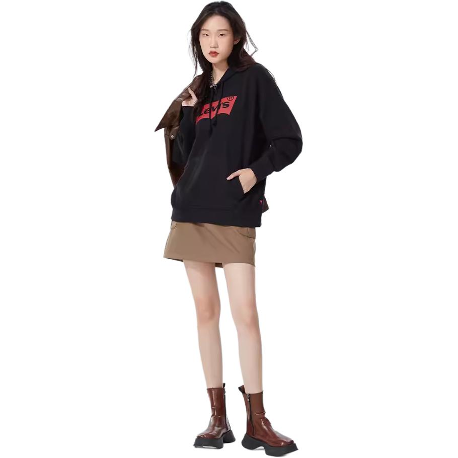 Levis SS22 Letter Print Hooded Long Sleeve Sweatshirt Women sweatshirt Black 18487-0036