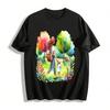 Watercolor Parent-child Park Walk Print Casual Adult T-shirt Pure Cotton T-shirt