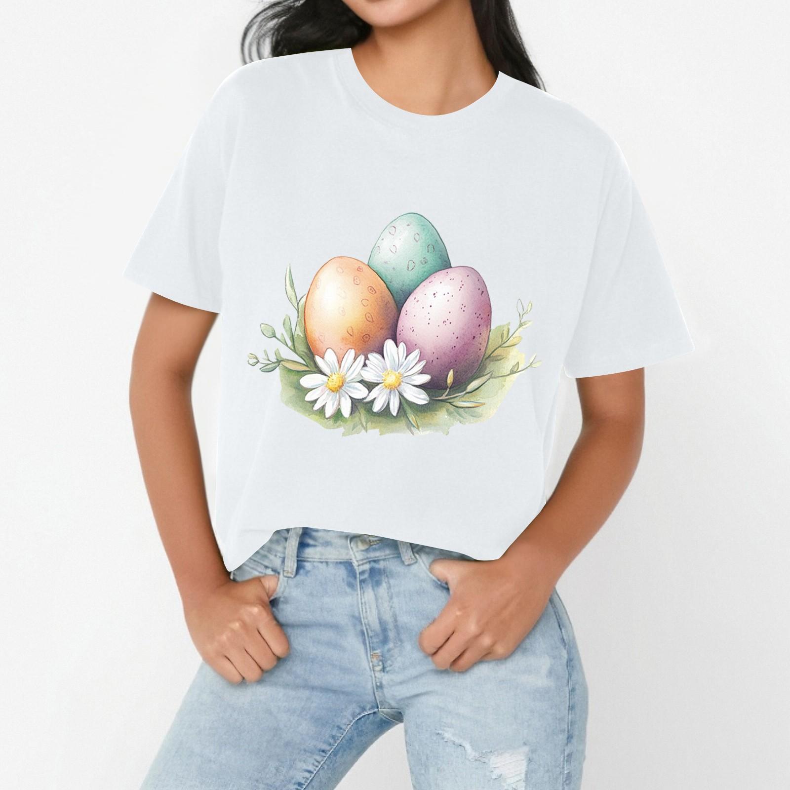 

Женская повседневная свободная футболка с пасхальным принтом, круглый вырез, пуловер, короткий рукав, топ XL белый