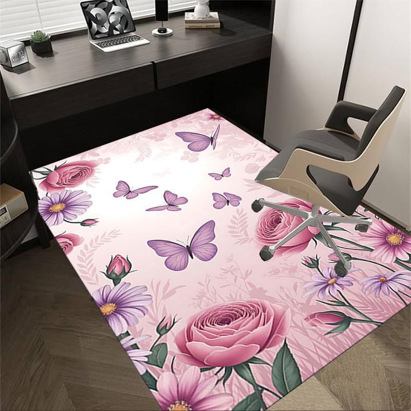 1PC Floral Patterns Butterflies Non-Slip Floor carpet, Office, family, bedroom, Studio - Large Area Rug, Vibrant Colors, Longlasting Material-X422 60cm by 90cm