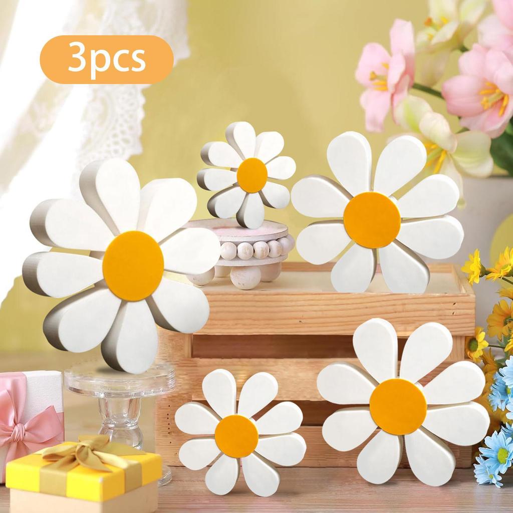 3 Pieces Wooden Decor Table Centerpieces Modern Desktop Ornament Floral Tabletop Sign Flower