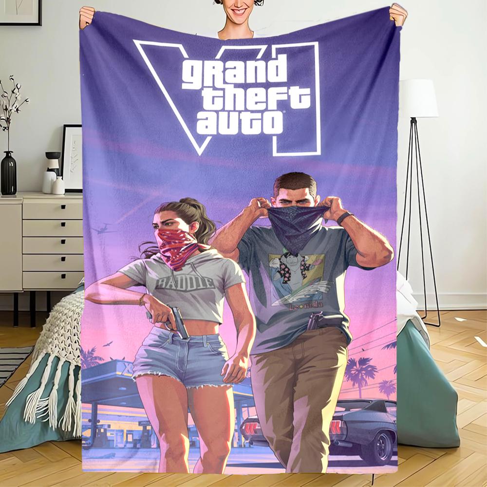 GTA 6 Theme Printed Blanket - Perfect for Couch, Bed, Travel & Outdoor Use | Machine Washable, Cozy & Durable.