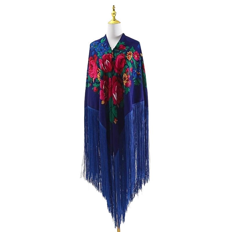 Elegant Long Tassel Peony Flower Shawl Scarf - Ethnic Retro Style, 50cm.