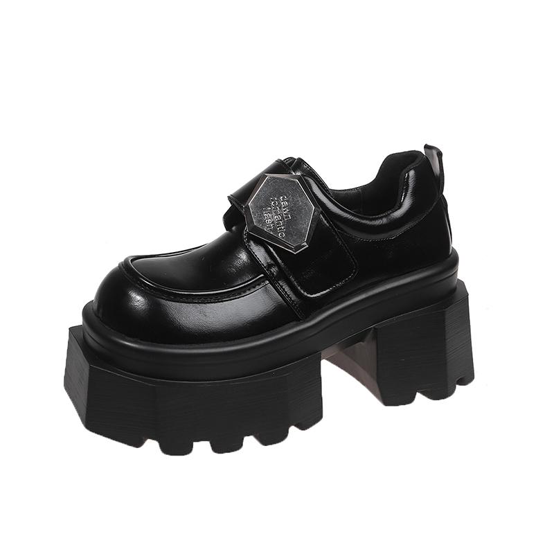 Fashion 2025 Women's High Platform Leather Shoes New Spring 9CM Heels Chunky Sneakers Female Lace-up Metal Loafers Walking Shoes Woman
