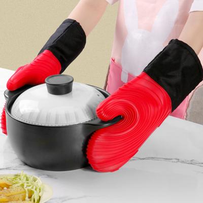 1 Paar Silikon-Ofenhandschuh, Verbrühschutz, rutschfest, dickeres Baumwollfutter, langer hitzebeständiger Mikrowellenhandschuh, Küchen-Backzubehör