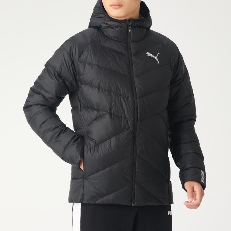 Puma Logo Warm Windproof Hooded Down Jacket Men Outerwear Black 585315-01
